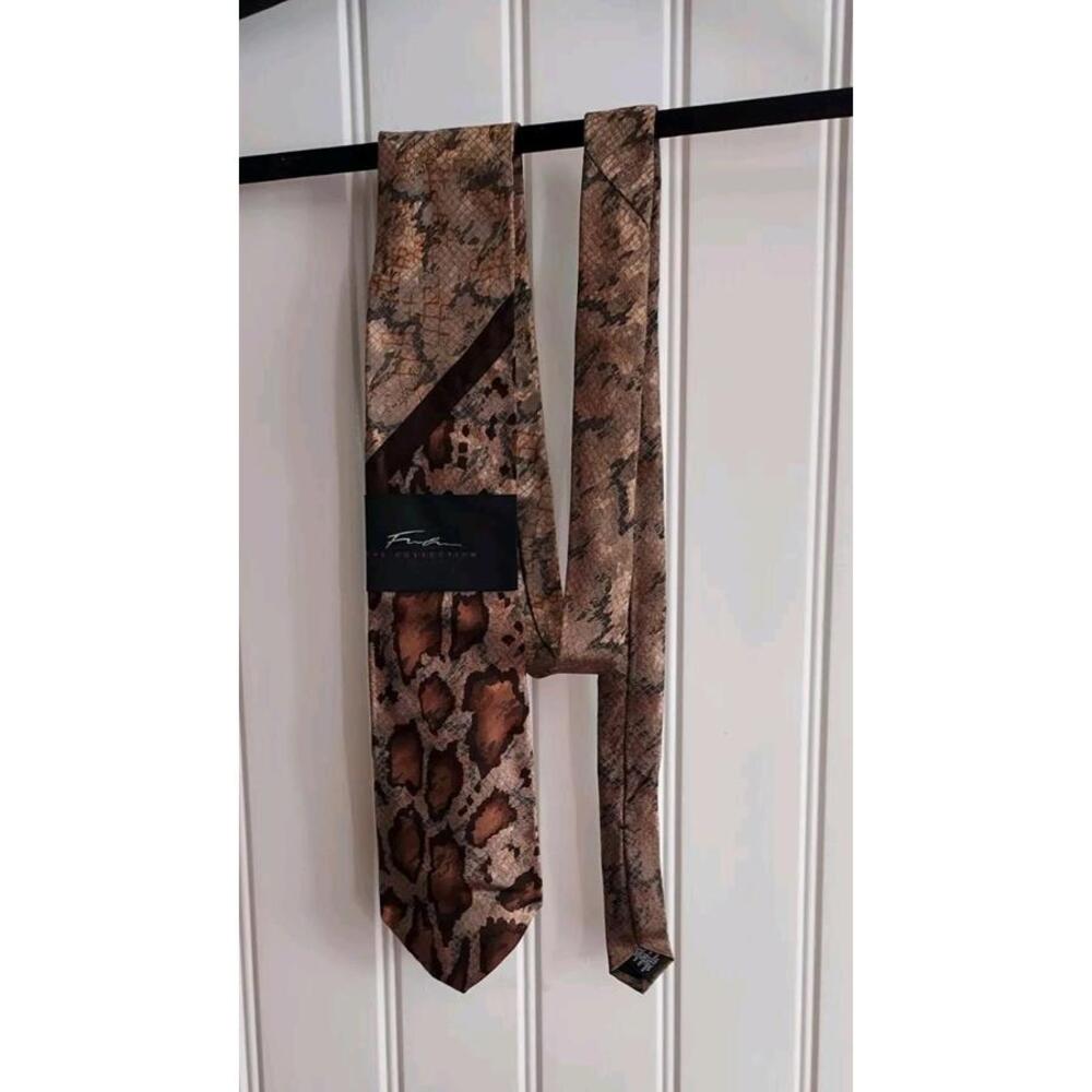 Fubu the Collection‎ Necktie Men's Orange Brown Snakeskin Print Designer Classic
